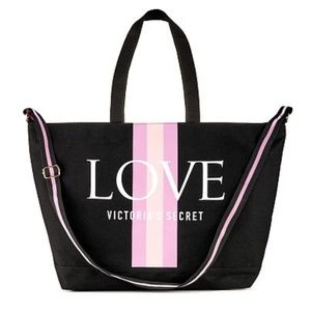 VICTORIA'S SECRET Weekender tote black with pink stripes